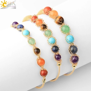 CSJA all'ingrosso placcato oro Wrap Natural 7 Chakra Gemstone quarzo Crystal Cuff bracciale guarigione gioielli in pietra naturale G671 - Product Image 4