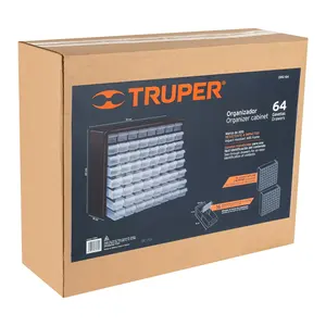 Truper 64-Compartment Plastic <b>Organizer</b> With Clear <b>Drawers</b> For <b>Tool</b> Storage, Model Org-64, 3-Year Warranty, Non-Waterproof, Blac - Product Image 4