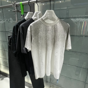 T-shirt décontracté pour homme à col rond en coton épais, motif strass, coupe oversize, longueur courte, tricoté, avec <span class=keywords><strong>logo</strong></span> <span class=keywords><strong>diamant</strong></span> personnalisé - Product Image 1