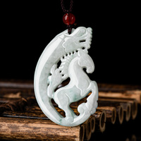 Pendentif ethnique en jade naturel de Birmanie, motif Dragon et Cheval du Zodiaque, en jade gluant, pour hommes et femmes