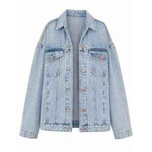 Veste en jean bleu clair Jerry Wear unisexe décontractée en coton délavé avec boutons sur le devant, col rabattu, coupe classique, vêtement d'extérieur d'hiver en sherpa - Product Image 1