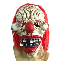 Masques de fête d'Halloween Clown moche aux cheveux rouges Grande bouche et rides Masque en latex pour adulte avec motif imprimé à la main