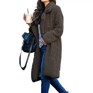 Fashion Winter Warm Soft teddy Topcoat High Quality Lapel Long Wool Coat für Women