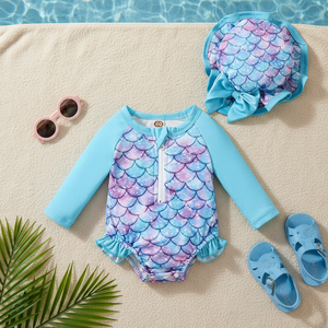 Traje de Baño de una Pieza para Niños, Estampado, con Cremallera y Gorro, Estilo Bikini, Transpirable, de Secado Rápido, Anti-UV, para Niñas y Niños - Product Image 2