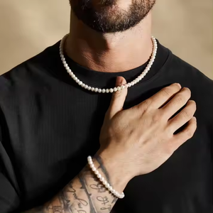 Perlas de Vidrio Estilo Hip Hop de 6/8/10 mm, Perlas Blancas para Hacer Joyas, Collar de Perlas Redondas para Hombre, Collana Di Perle - Product Image 1