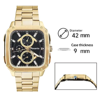 Montre à quartz carrée pour homme, cadran multifonction, bracelet en acier inoxydable doré, montre-bracelet décontractée pour homme, idéale pour un cadeau quotidien