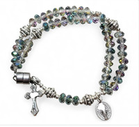 Bracelet élastique double cercle en acrylique imitation pierre violette avec breloques Vierge Marie pour festivals religieux - Vente en gros