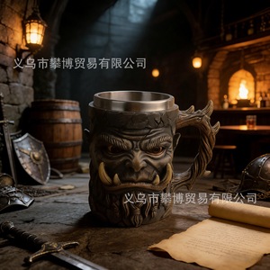 Stainless Steel <b>Mug</b> Resin Orc Face Design <b>Thermal</b> Insulation Gift For Men Beer Drinking - Product Image 1