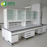Banc d'islande de laboratoire contemporain en acier SCEELAB, banc central à structure en C avec évier pour hôpitaux et écoles