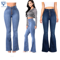 YUANBOFEI Jean Skinny Femme en Denim Extensible Style Délavé Taille Haute Coupe Droite Évasée Tendance
