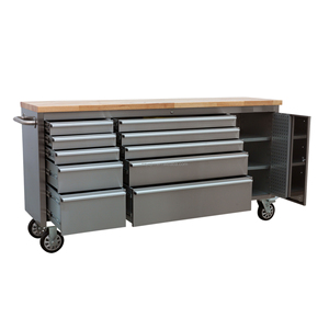 Boîte à <span class=keywords><strong>outils</strong></span> d'atelier OEM en gros sur roulettes, robuste, <span class=keywords><strong>72</strong></span> <span class=keywords><strong>pouces</strong></span>, en acier inoxydable, avec 10 tiroirs, rouge, bleu, noir - Product Image 4