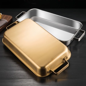 Stainless Steel Grilled Fish Pan Rectangular Gold Double Ear Flat Bottom For Grill Oven Induction Cooker Durable Uncoated Pot - Product Image 3