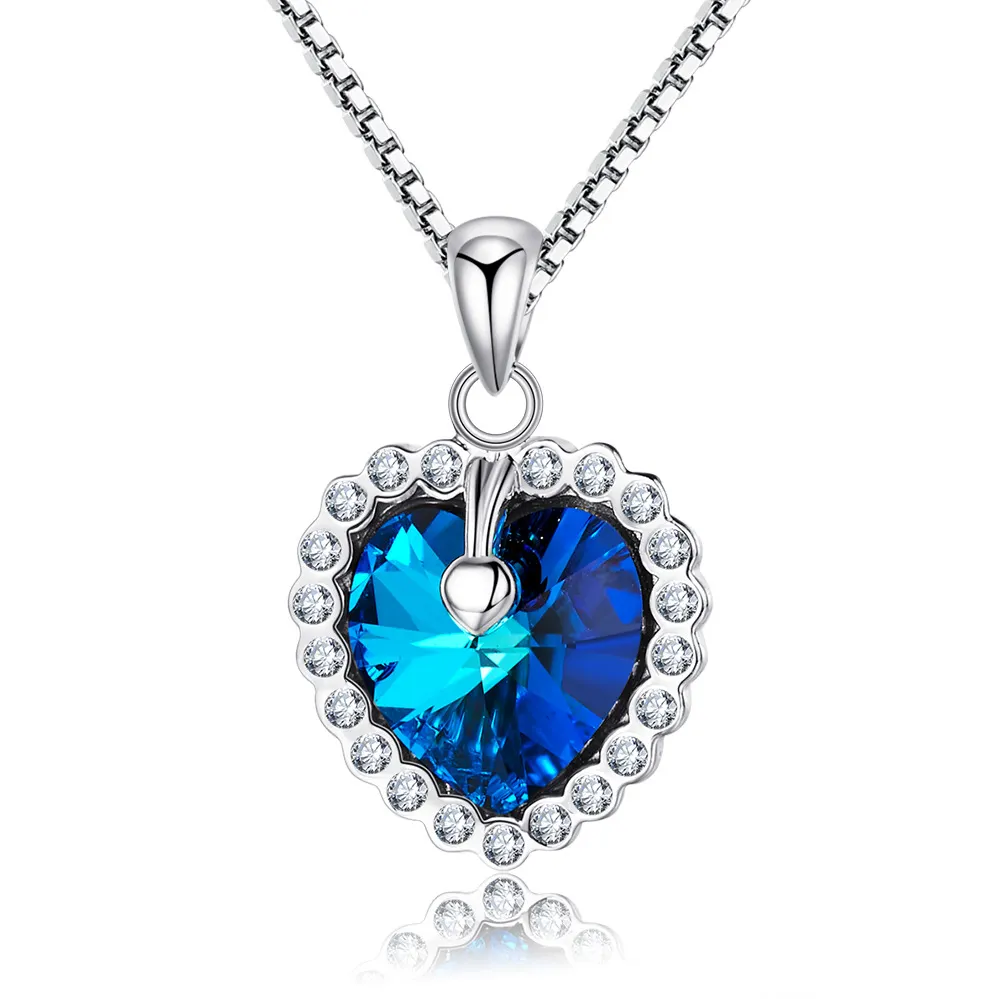 High Quality S925 Sterling Silver Jewelry Genuine Austrian Crystal Romantic Love Heart Shape Necklace for Valentine's Day