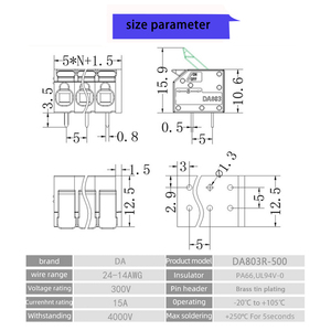 Connecteur de bornier PCB DA803-500 Push-Push Fit Connecteurs et bornes faciles à installer - Product Image 4