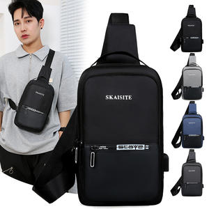 Nouvelle mode 2022, sac <span class=keywords><strong>de</strong></span> poitrine à bandoulière pour homme et garçon, personnalisé, simple, mobile, imperméable, en polyester, pliable, avec port USB - Product Image 3