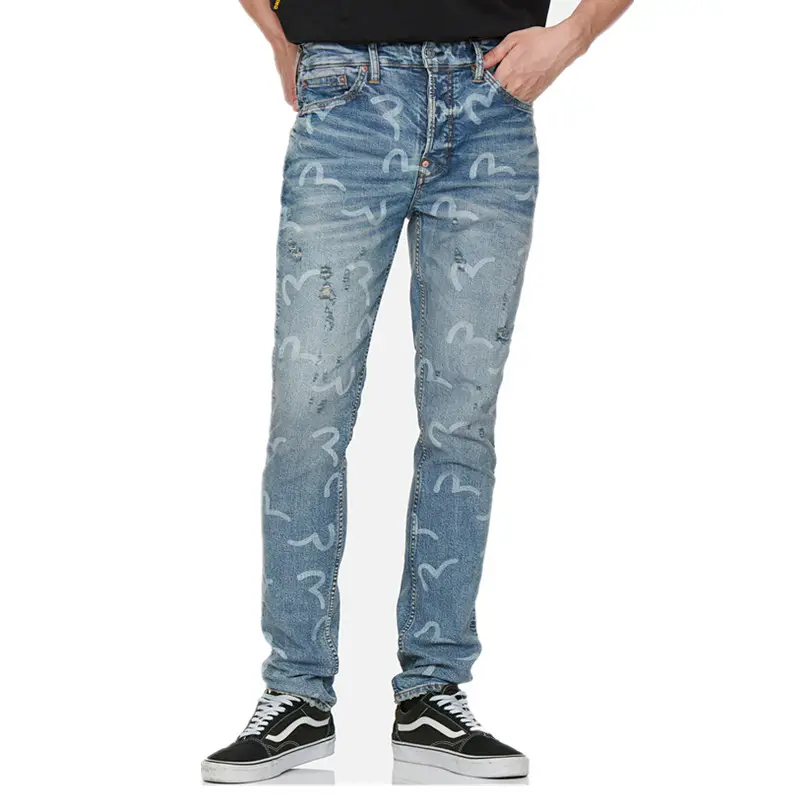 HIGH QUALITY FACTORY VINTAGE COLLECTION ALLOVER SEAGULL HANDPRINT WASH FIT DENIM JEANS