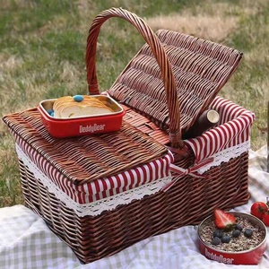 Mùa Xuân <span class=keywords><strong>Wicker</strong></span> Picnic Basket Willow <span class=keywords><strong>Hamper</strong></span> Với Nắp Và Xử Lý Hình Chữ Nhật Giỏ Quà Tặng Với Vải Lót - Product Image 3