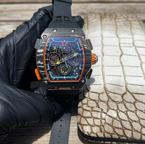 Reloj cronógrafo de carreras LuxuryRM65-01 con caja de fibra de carbono en forma de tonneau, movimiento mecánico automático esqueletizado, cristal de zafiro. - Product Image 2