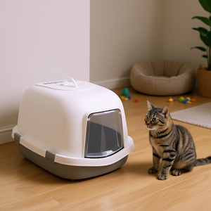 Bac à litière pour chat Primo Xxl avec couvercle 56 x 47 x 71 cm gris blanc - Product Image 3