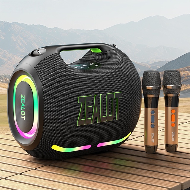 ZEALOT ZE01 Portable Speaker with 2 Wireless Mic 120W Wireless Outdoor Speaker 24000mAh Rechargeable Battery IPX6 Waterproof