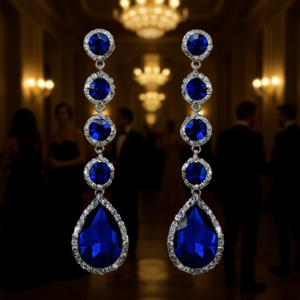 Boucles d'oreilles pendantes bleu saphir E2224, forme goutte d'eau, serti clos, bijoux classiques en cristal pour femme, pour mariage - Product Image 2