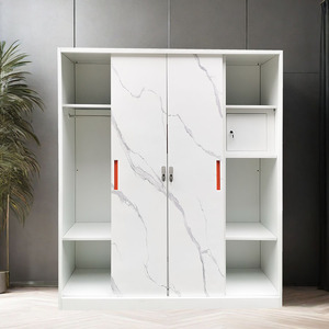 Armoire en acier moderne à 4 portes avec éclairage LED, grande armoire en acier avec 2 tiroirs et <span class=keywords><strong>porte</strong></span> en verre pour chambre à coucher - Product Image 6