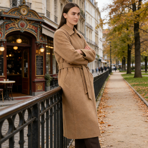 Manteau long élégant pour femme en 10 % <span class=keywords><strong>alpaga</strong></span> et 90 % laine australienne, avec ceinture, longueur maxi, pour l'hiver, commandes en gros OEM - Product Image 4