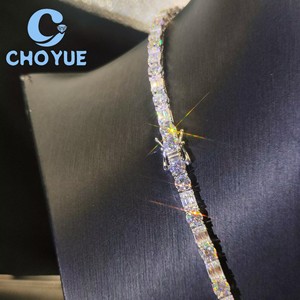 New Design Moissanite Tennis <b>Chain</b> 925 Silver Rhodium Plated Baguette Cut Channel Setting <b>Iced</b> <b>Out</b> Jewelry for Men GRA - Product Image 3