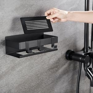 Estante de almacenamiento de ducha de <span class=keywords><strong>baño</strong></span>, adhesivo de acero inoxidable, antióxido, color negro mate, fácil de instalar, <span class=keywords><strong>sin</strong></span> perforación - Product Image 4