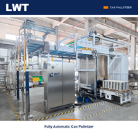Palettiseur entièrement automatique LWT pour ligne de production de conserves de cornichons, 2600 boîtes par heure avec distributeur de palettes en acier inoxydable