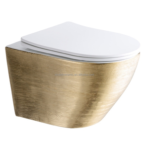Toilette murale en céramique or noir, suspension murale sans bords, style européen, moderne, pour maison, WC - Product Image 5