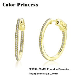 Pendientes de aro redondos de plata 925 para mujer, de 25mm, CZ, chapado en oro rosa - Product Image 3