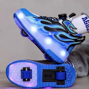 Chaussures à roulettes LED en PU pour enfants <span class=keywords><strong>MYMY</strong></span>, à roues rétractables, baskets montantes réglables, à double roue détachable pour garçons - Product Image 6