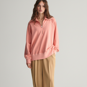 Sweat-shirt zippé en coton mélangé pour femmes surdimensionné décontracté à manches longues haut couleur unie sweat-shirt zippé pour femmes - Product Image 1