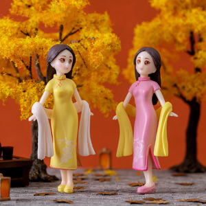 Ensembles miniatures de figurines de filles en plastique, mignonnes, créatives, en tenue Cheongsam, jouets de collection, cadeau d'anniversaire, décoration de maison mignonne - Product Image 4