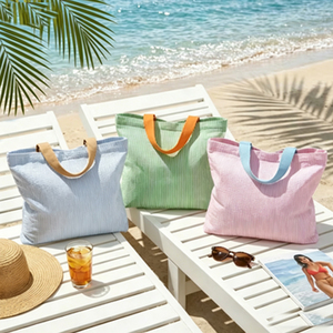 Borse Shopping Personalizzate Ricamate a Righe <span class=keywords><strong>di</strong></span> Grande Capacità, Borsa da Spiaggia e Viaggio per Ragazze, Vendita all'Ingrosso - Product Image 2