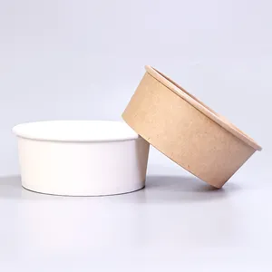 Tigela de salada de papel Kraft com tampa para fast food branco/biodegradável descartável impressa em emballage