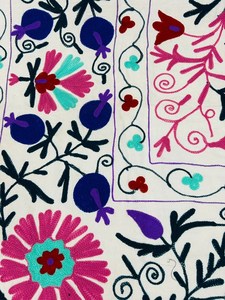 Traditional Uzbek Suzani Cotton <b>Throw</b> Hand Embroidered <b>Bed</b> <b>Cover</b> Colorful Boho Wall Hanging Textile - Product Image 5