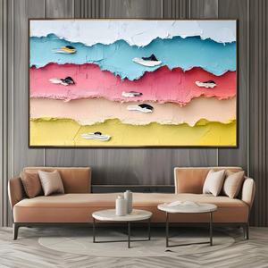 Art mural 3D sur toile encadrée, abstrait coloré et contemporain, thème surf océanique, pour décoration intérieure moderne et galerie - Product Image 1