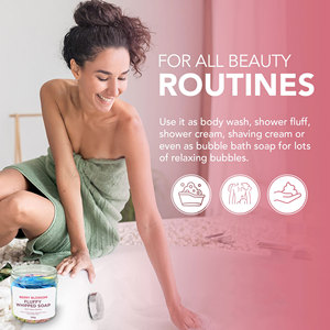 Personalizzare Logo bottiglia di plastica fatto a mano soffice burro di Shea Scrub doccia panna montata rasare il <span class=keywords><strong>sapone</strong></span> per il corpo con esfoliazione delle donne - Product Image 4