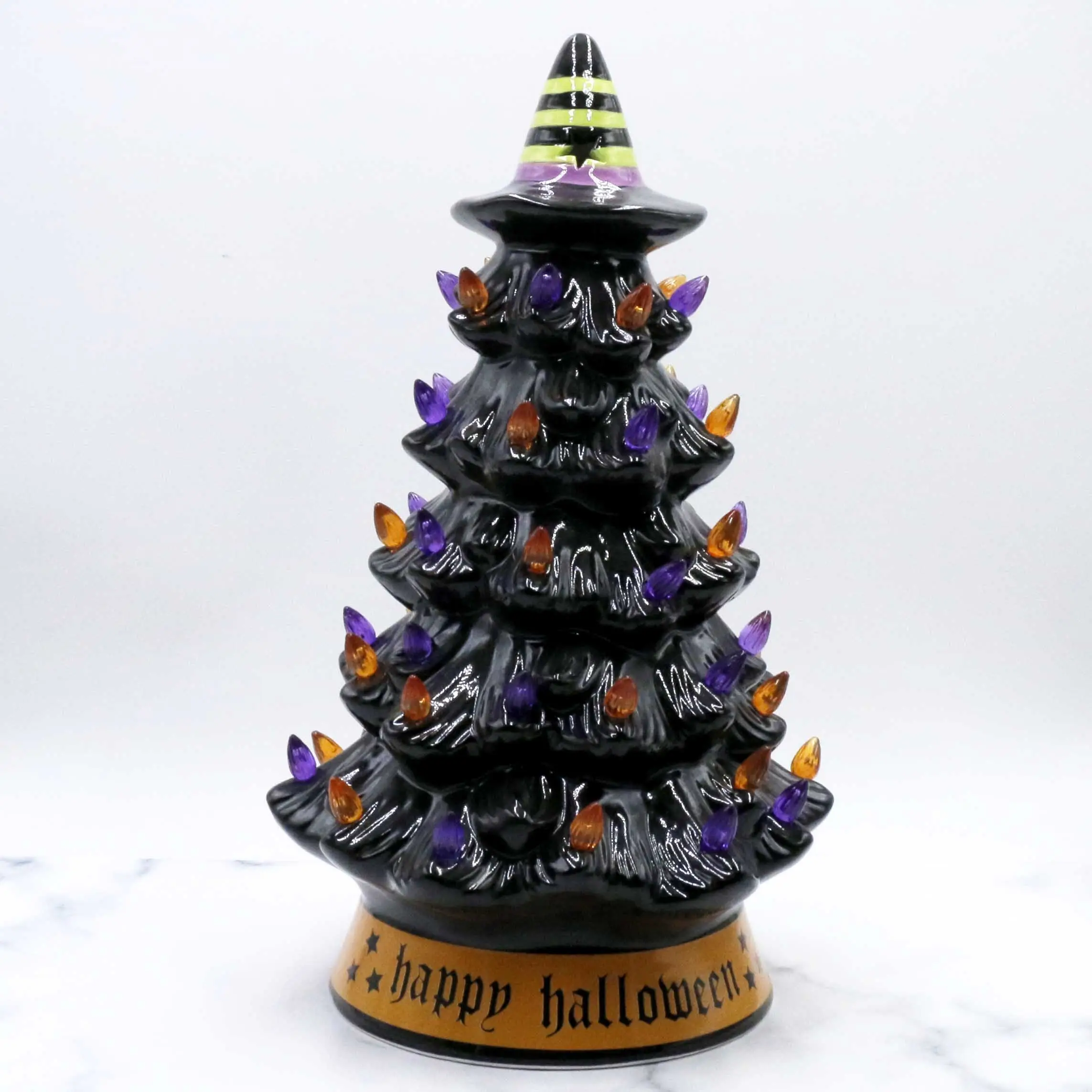 Mini árvore de cerâmica iluminada, lâmpada colorida com contas de iluminação para árvore de natal