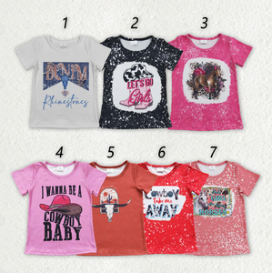 Summer Short Sleeve Girls Summer Top Western <strong>Cowgirl</strong> Print Pattern T <strong>Shirt</strong> for Girls - Product Image 1