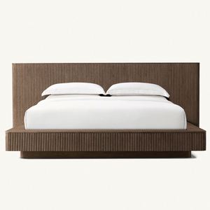 Muebles de Dormitorio de Madera de Roble Macizo Personalizados, Cama de Madera con Panel Extendido para Casa u Hotel - Product Image 1