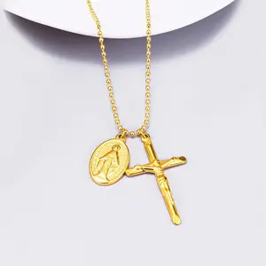 Olivia 18 18k Gold Virgin Mary Cross Necklace Religious Mary Blessed Mother Pendant Tiny Miraculous MedalとCrucifix Necklace