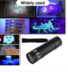 9 LED <b>UV</b> Flashlight Aluminum Body 50LM 395nm Black Light Mini <b>Torch</b> with AAA Batteries Portable Hiking Survival Tool - Product Image 5