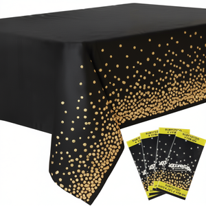 Set di 4 Tovaglie Rettangolari in Plastica Nere con Puntini Dorati, Decorazione per Feste, Stile Lussuoso per Capodanno - Product Image 1