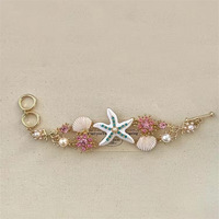 Collier Bohème Étoile de Mer et Coquillages avec Perles, Chaîne en Alliage aux Couleurs Vives, Pendentif Accessoire Tendance pour les Fêtes