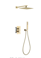 Robinet de douche de salle de bain en laiton doré brossé de style contemporain douche de pluie à 2 voies en acier inoxydable à une poignée en céramique