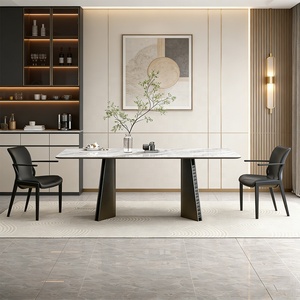 Tavolo da Pranzo Alto Moderno in Stile Rustico con Doppio Piedistallo in Pietra Sinterizzata, Set da 4-10 Posti, Prezzo Cina - Product Image 3