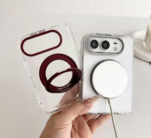 Clear Electroplated Magnetic <b>Ring</b> Kickstand Shockproof PC Case with Wireless Charging Compatible for Foldable Flip <b>Phone</b> - Product Image 3